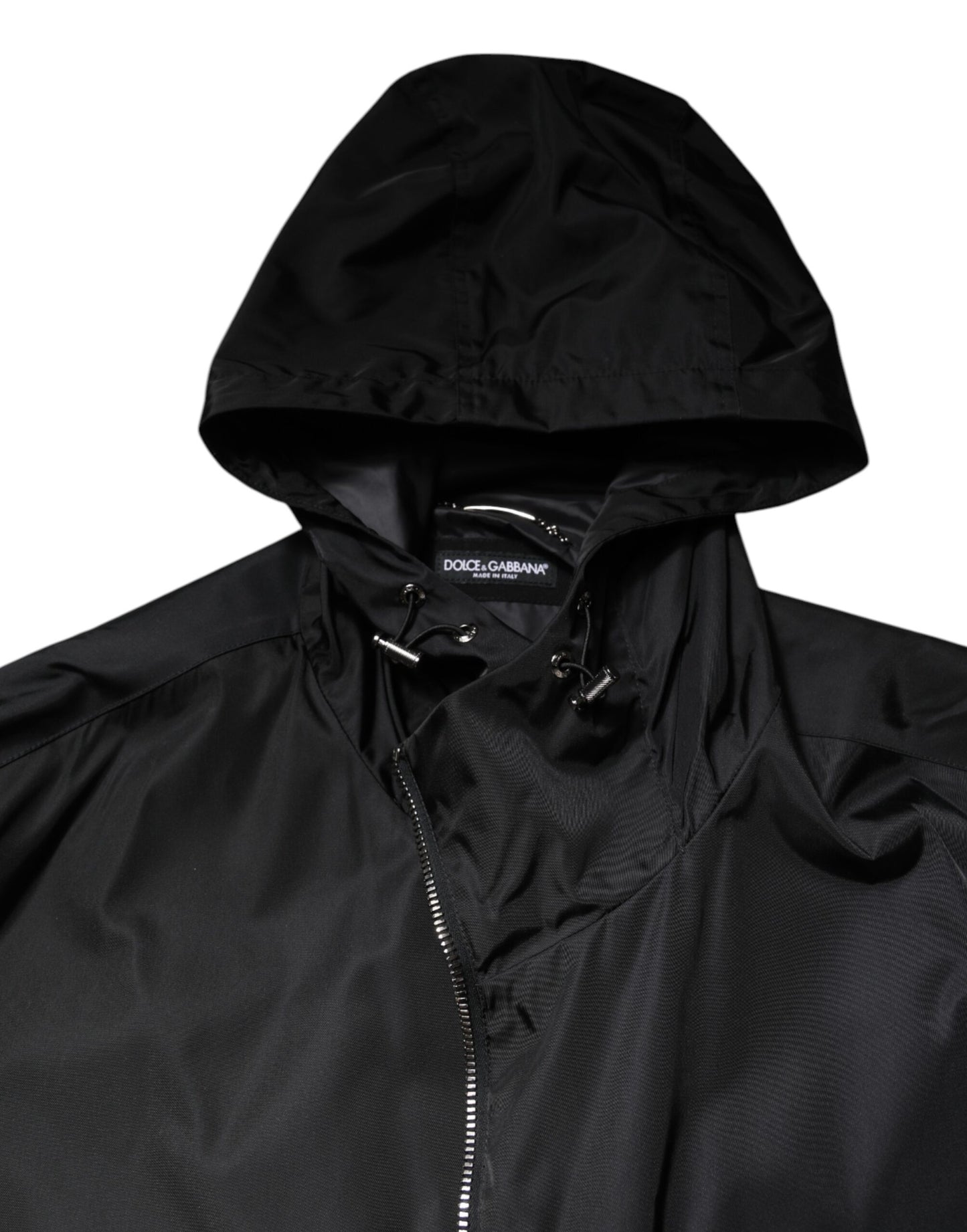 Dolce &amp; Gabbana Black Hooded Long Men Windbreaker Jacket