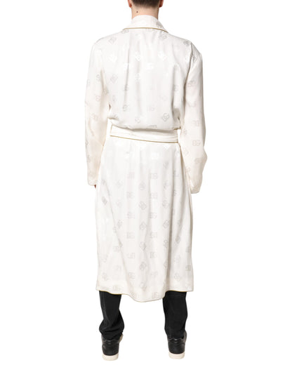 Dolce &amp; Gabbana Ivory Silk Logo Men Wrap Robe Coat Jacket
