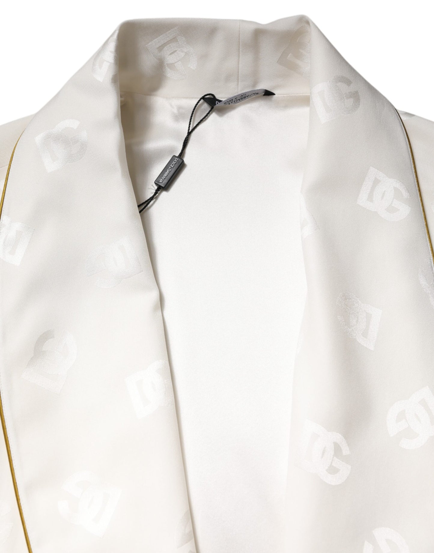 Dolce &amp; Gabbana Ivory Silk Logo Men Wrap Robe Coat Jacket