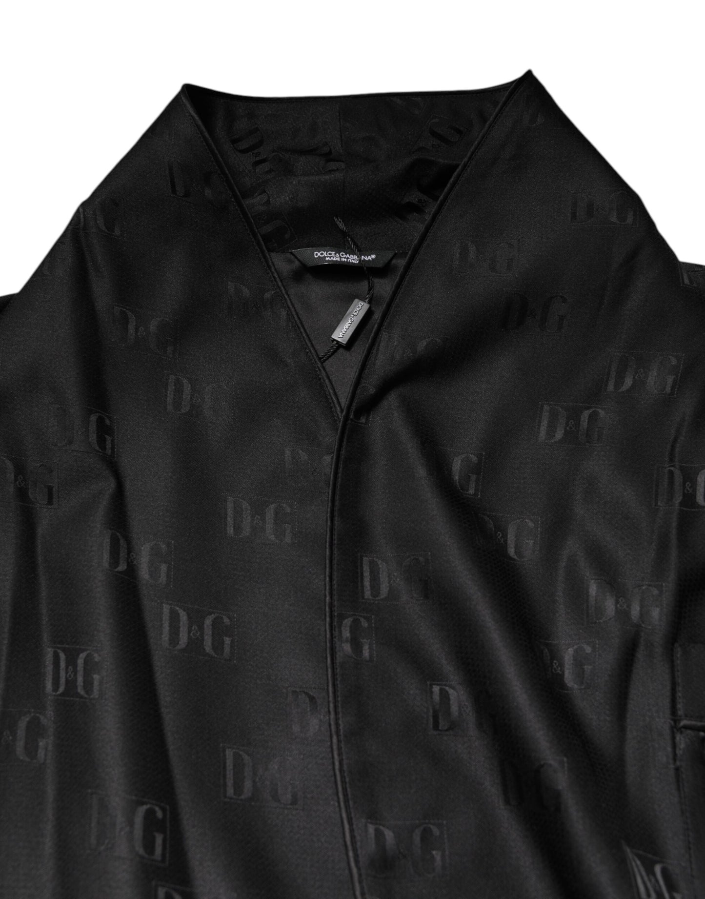 Dolce &amp; Gabbana Black Silk DG Logo Men Wrap Robe Coat Jacket