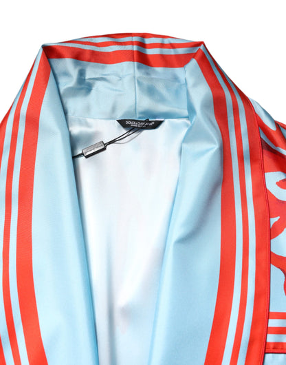 Dolce &amp; Gabbana Blue Red Coral Print Wrap Robe Coat Jacket