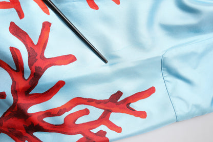 Dolce &amp; Gabbana Blue Red Coral Print Wrap Robe Coat Jacket