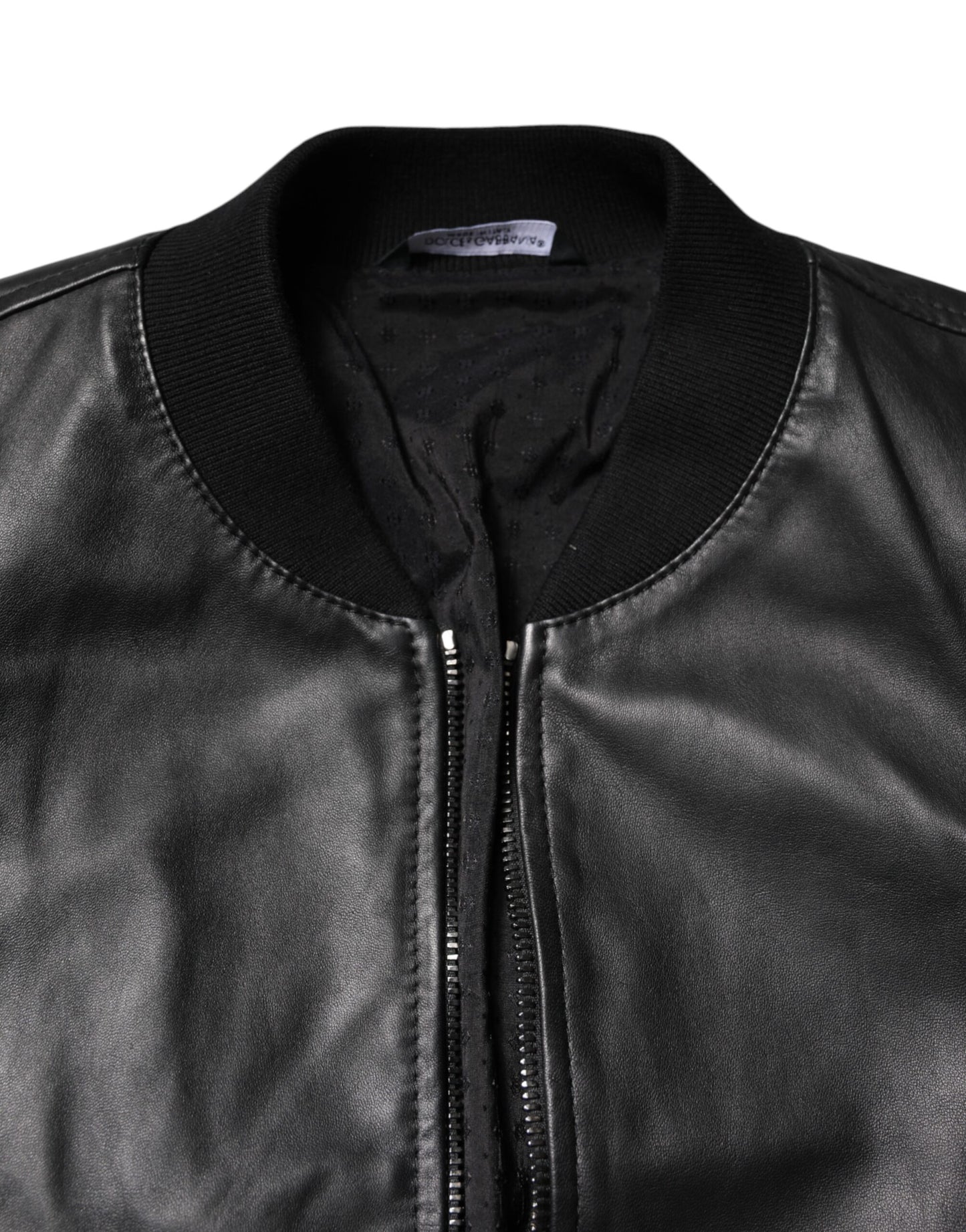 Dolce &amp; Gabbana Black Lambskin Leather Full Zip Biker Jacket