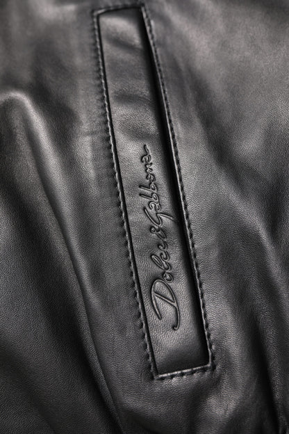 Dolce &amp; Gabbana Black Lambskin Leather Full Zip Biker Jacket