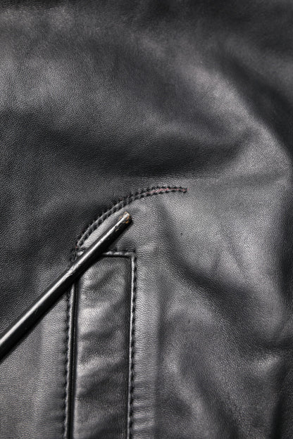 Dolce &amp; Gabbana Black Lambskin Leather Full Zip Biker Jacket