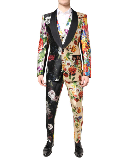 Costume 3 pièces en soie multicolore à fleurs SICILIA de Dolce &amp; Gabbana