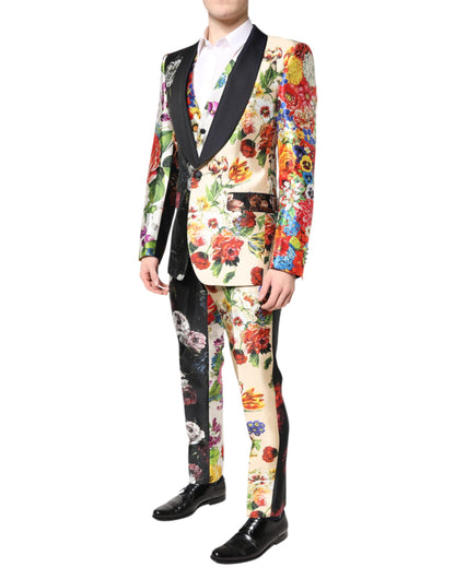 Costume 3 pièces en soie multicolore à fleurs SICILIA de Dolce &amp; Gabbana