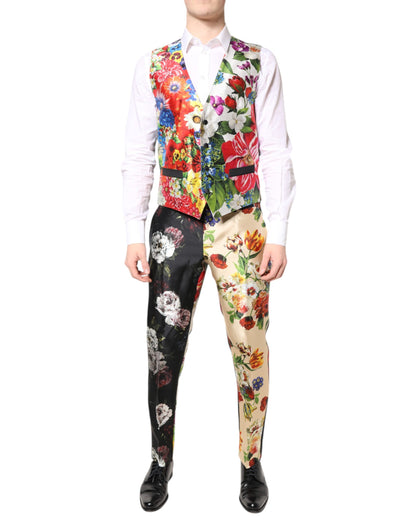 Costume 3 pièces en soie multicolore à fleurs SICILIA de Dolce &amp; Gabbana