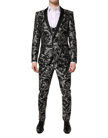 Costume 3 pièces homme Dolce &amp; Gabbana en jacquard Martini noir et gris