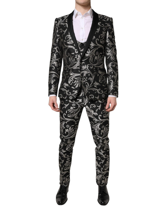 Costume 3 pièces homme Dolce &amp; Gabbana en jacquard Martini noir et gris