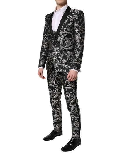Costume 3 pièces homme Dolce &amp; Gabbana en jacquard Martini noir et gris