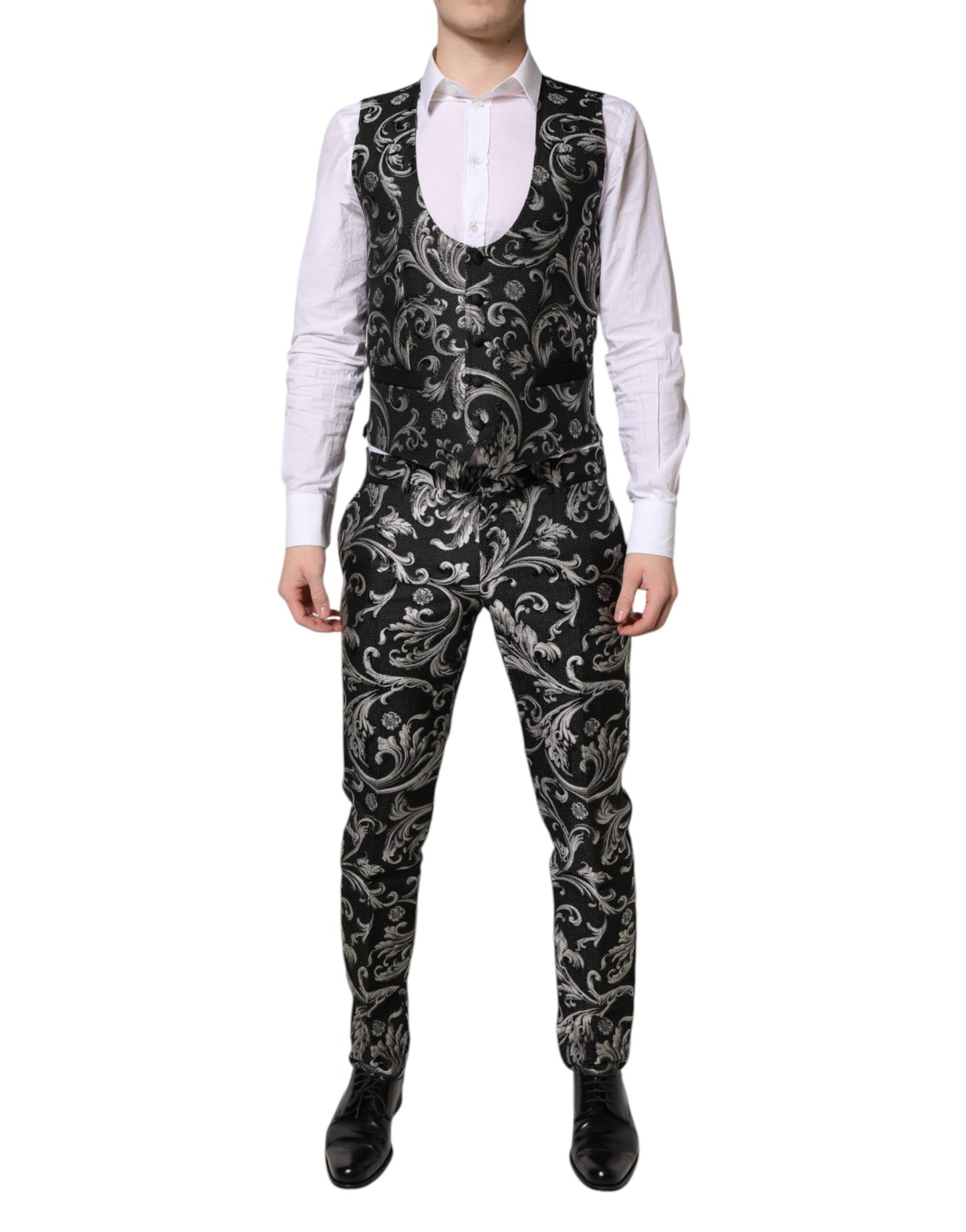 Costume 3 pièces homme Dolce &amp; Gabbana en jacquard Martini noir et gris
