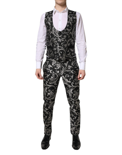 Costume 3 pièces homme Dolce &amp; Gabbana en jacquard Martini noir et gris