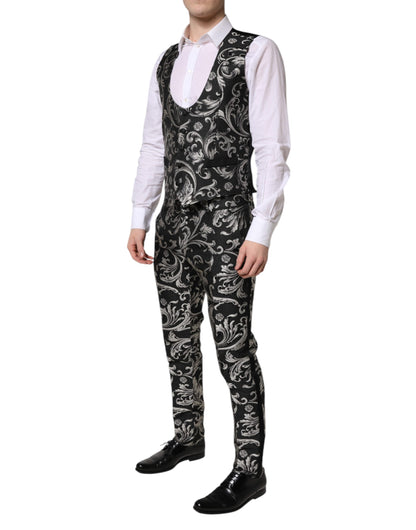 Costume 3 pièces homme Dolce &amp; Gabbana en jacquard Martini noir et gris