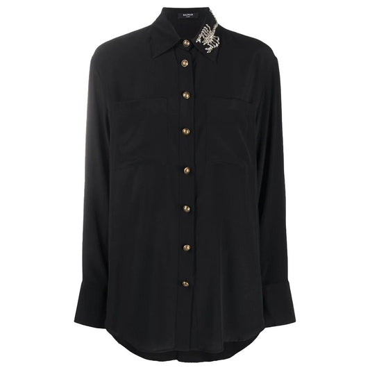 Chemise en soie noire Balmain