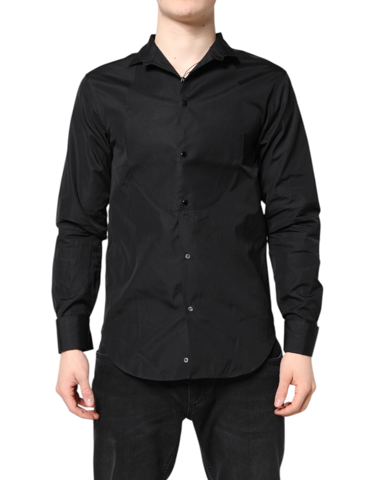 Emporio Armani Black Cotton Long Sleeves Men Formal Dress Shirt by Emporio Armani
