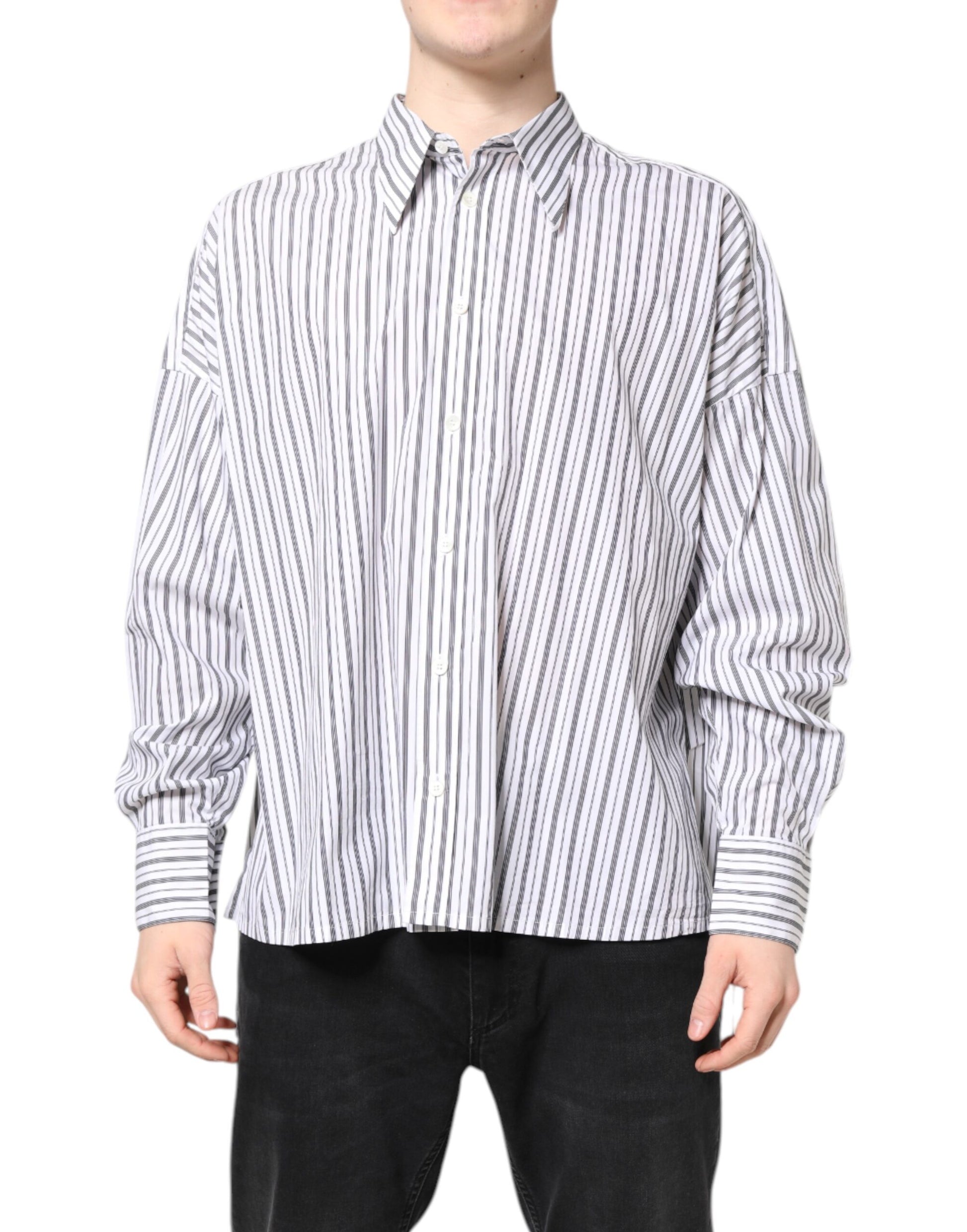 Dolce & Gabbana White Black Stripe Button Down Casual Shirt by Dolce & Gabbana