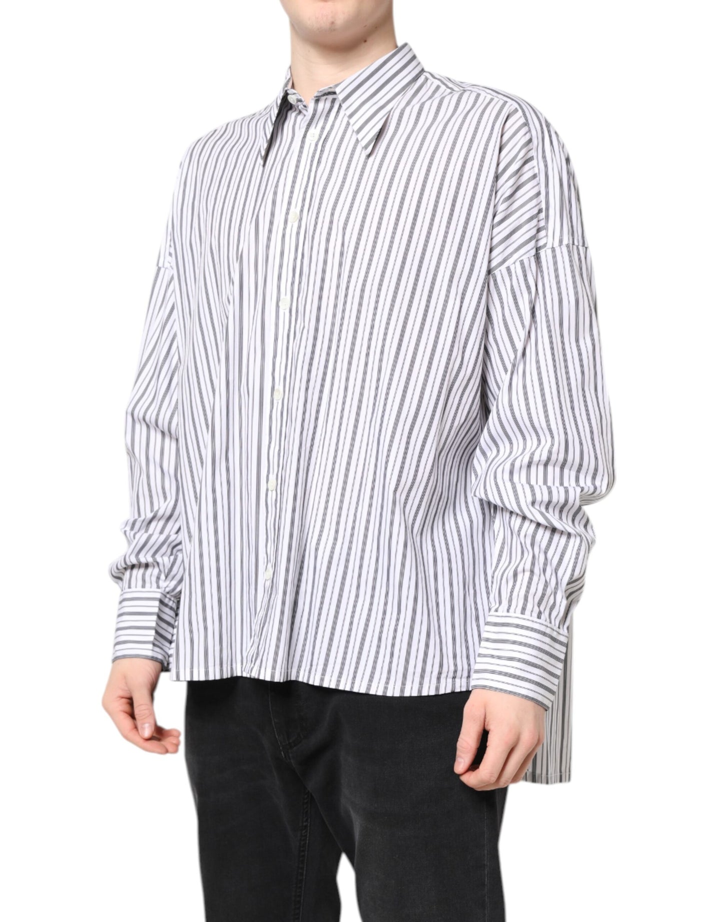 Dolce & Gabbana White Black Stripe Button Down Casual Shirt by Dolce & Gabbana