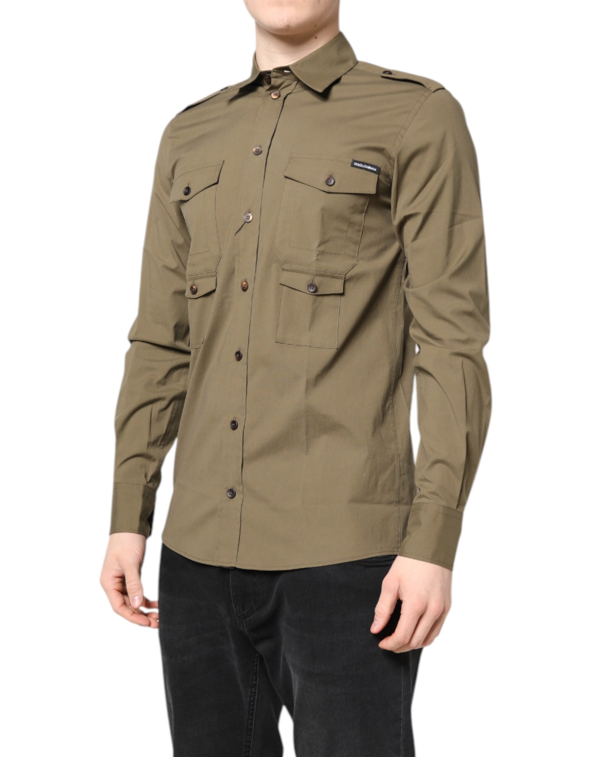 Dolce & Gabbana Brown Cotton Stretch Casual Long Sleeves Shirt by Dolce & Gabbana