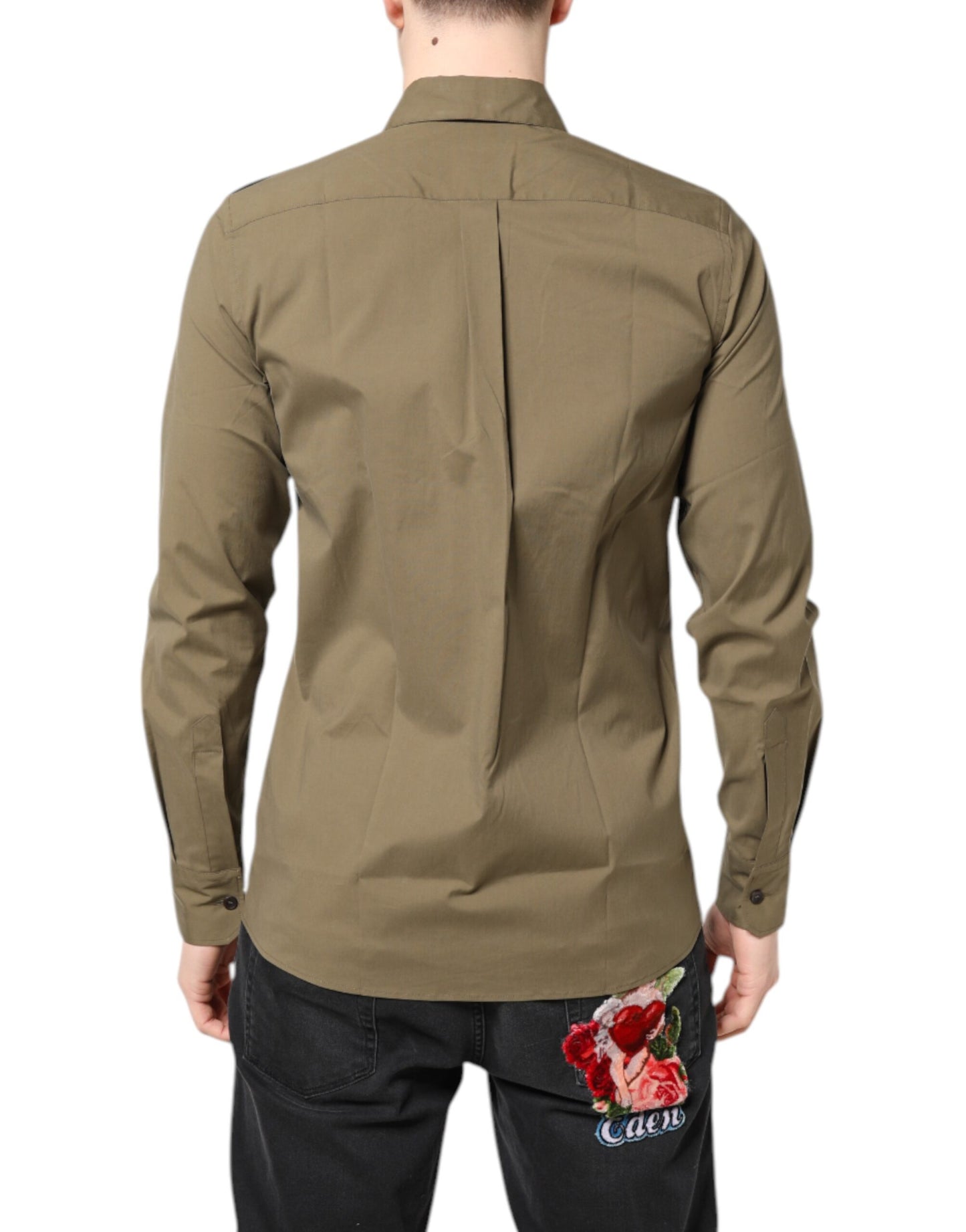 Dolce & Gabbana Brown Cotton Stretch Casual Long Sleeves Shirt by Dolce & Gabbana