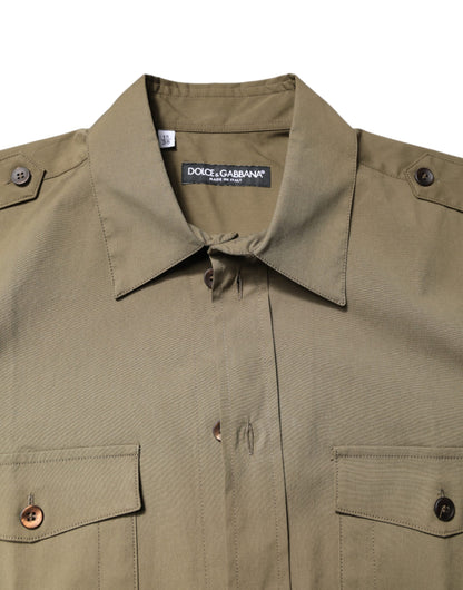 Dolce & Gabbana Brown Cotton Stretch Casual Long Sleeves Shirt by Dolce & Gabbana