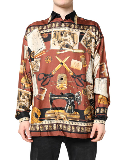 Dolce & Gabbana Multicolor Tailor Print Silk Casual Shirt by Dolce & Gabbana