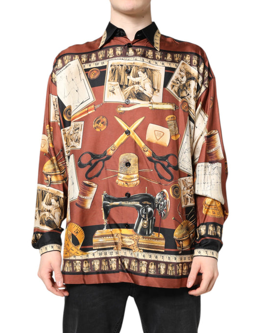 Dolce & Gabbana Multicolor Tailor Print Silk Casual Shirt by Dolce & Gabbana