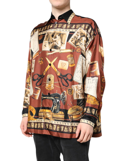 Dolce & Gabbana Multicolor Tailor Print Silk Casual Shirt by Dolce & Gabbana