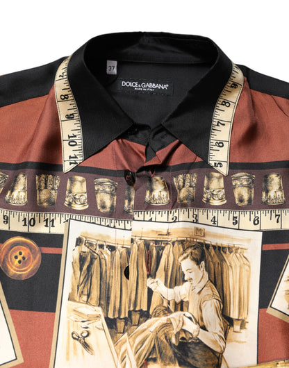 Dolce & Gabbana Multicolor Tailor Print Silk Casual Shirt by Dolce & Gabbana