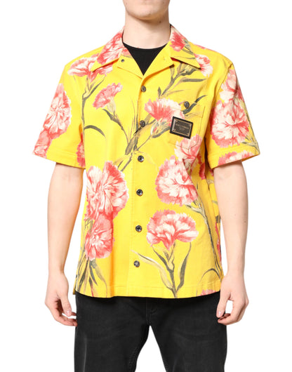 Dolce & Gabbana Yellow Floral Men Button Down Casual Shirt by Dolce & Gabbana