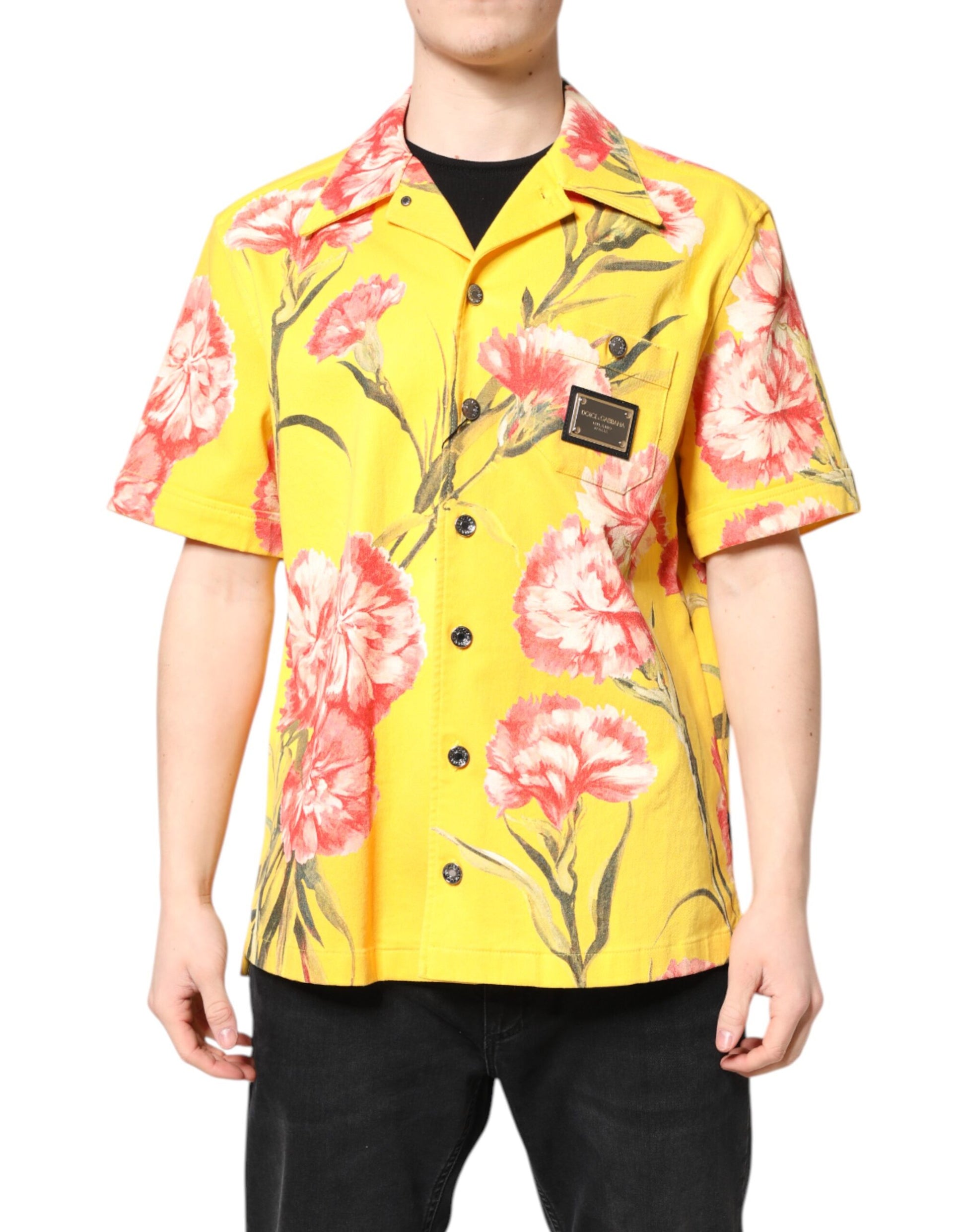 Dolce & Gabbana Yellow Floral Men Button Down Casual Shirt by Dolce & Gabbana