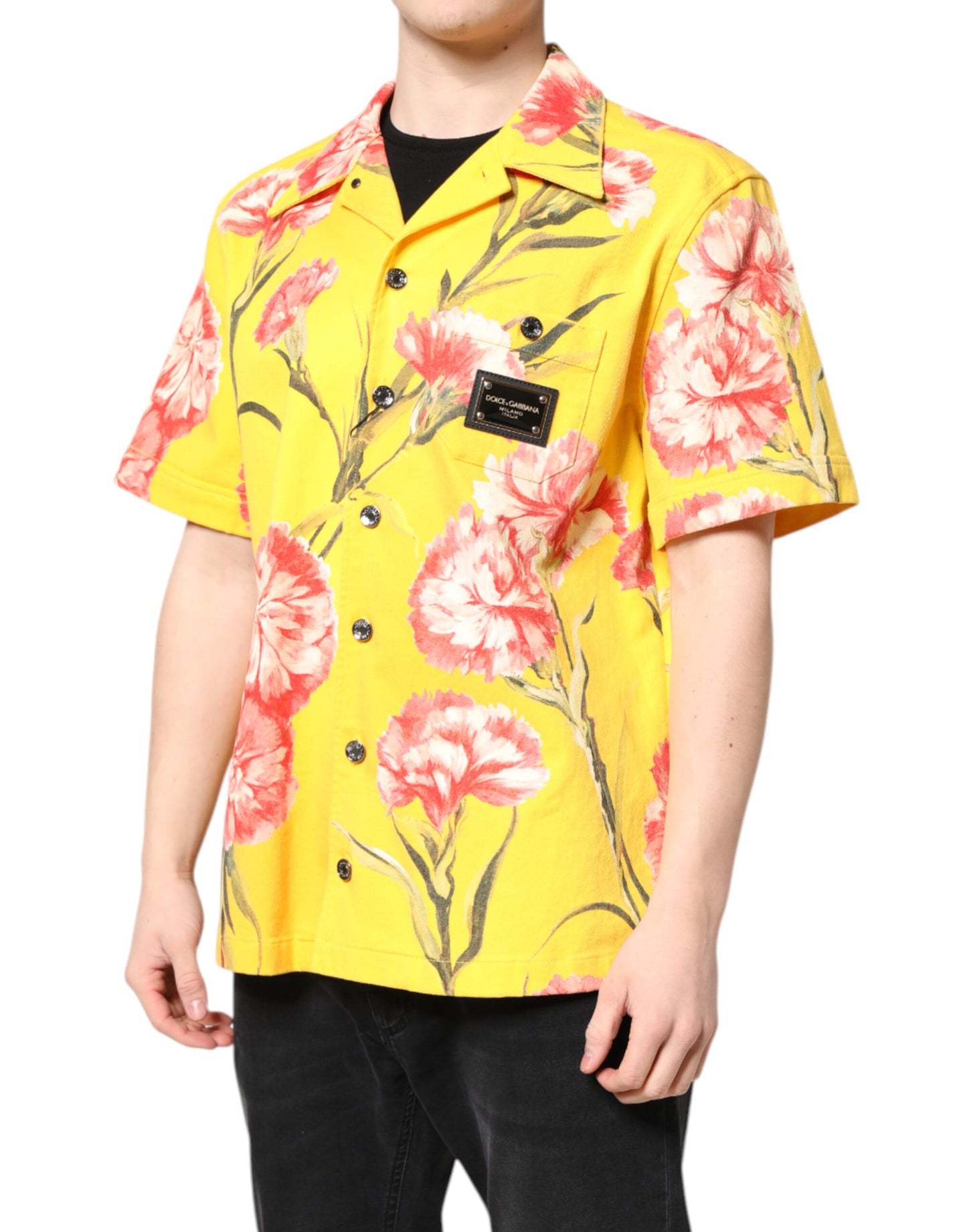Dolce & Gabbana Yellow Floral Men Button Down Casual Shirt by Dolce & Gabbana
