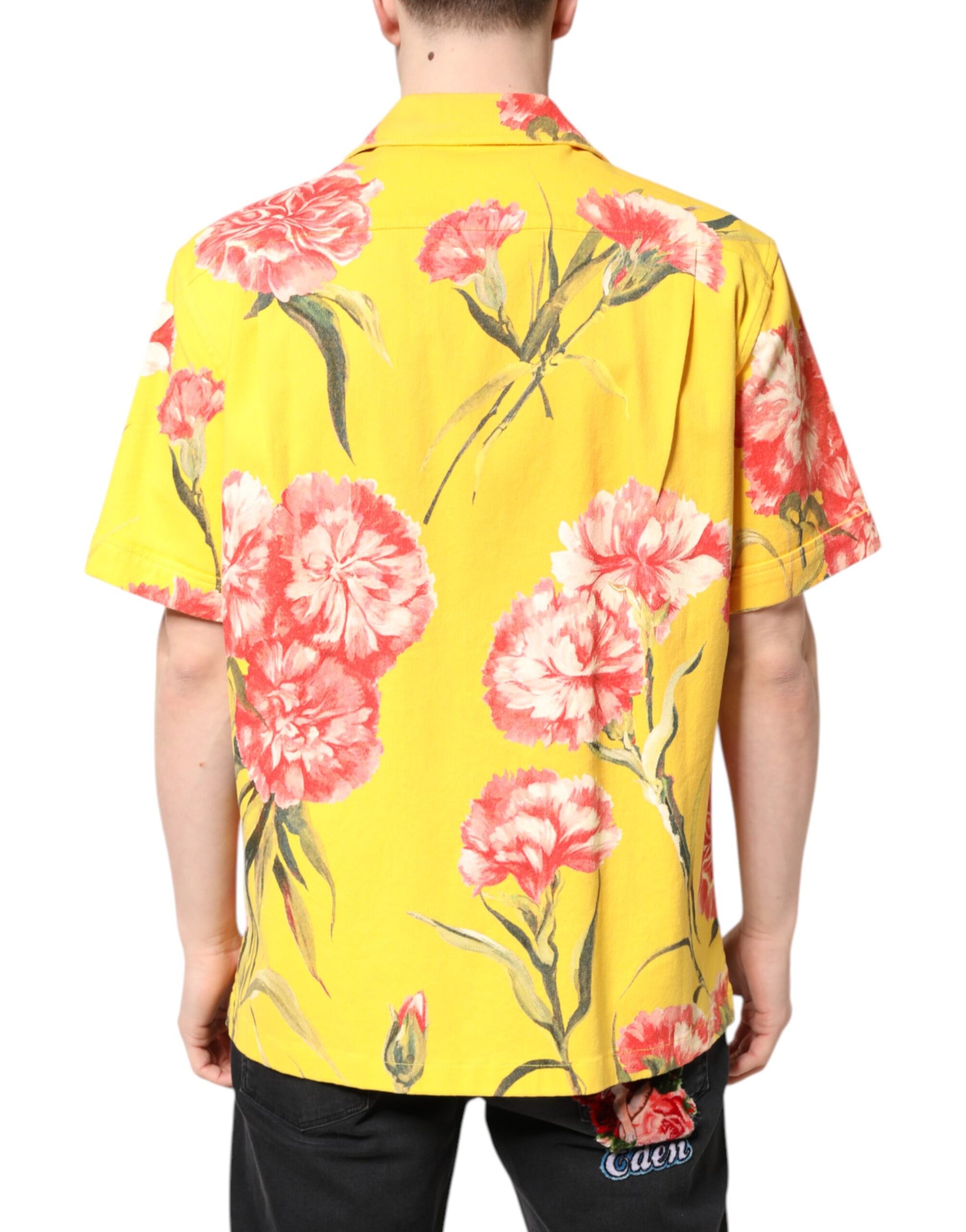 Dolce & Gabbana Yellow Floral Men Button Down Casual Shirt by Dolce & Gabbana