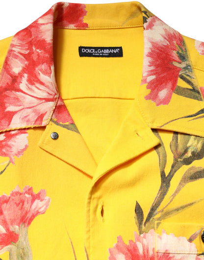 Dolce & Gabbana Yellow Floral Men Button Down Casual Shirt by Dolce & Gabbana