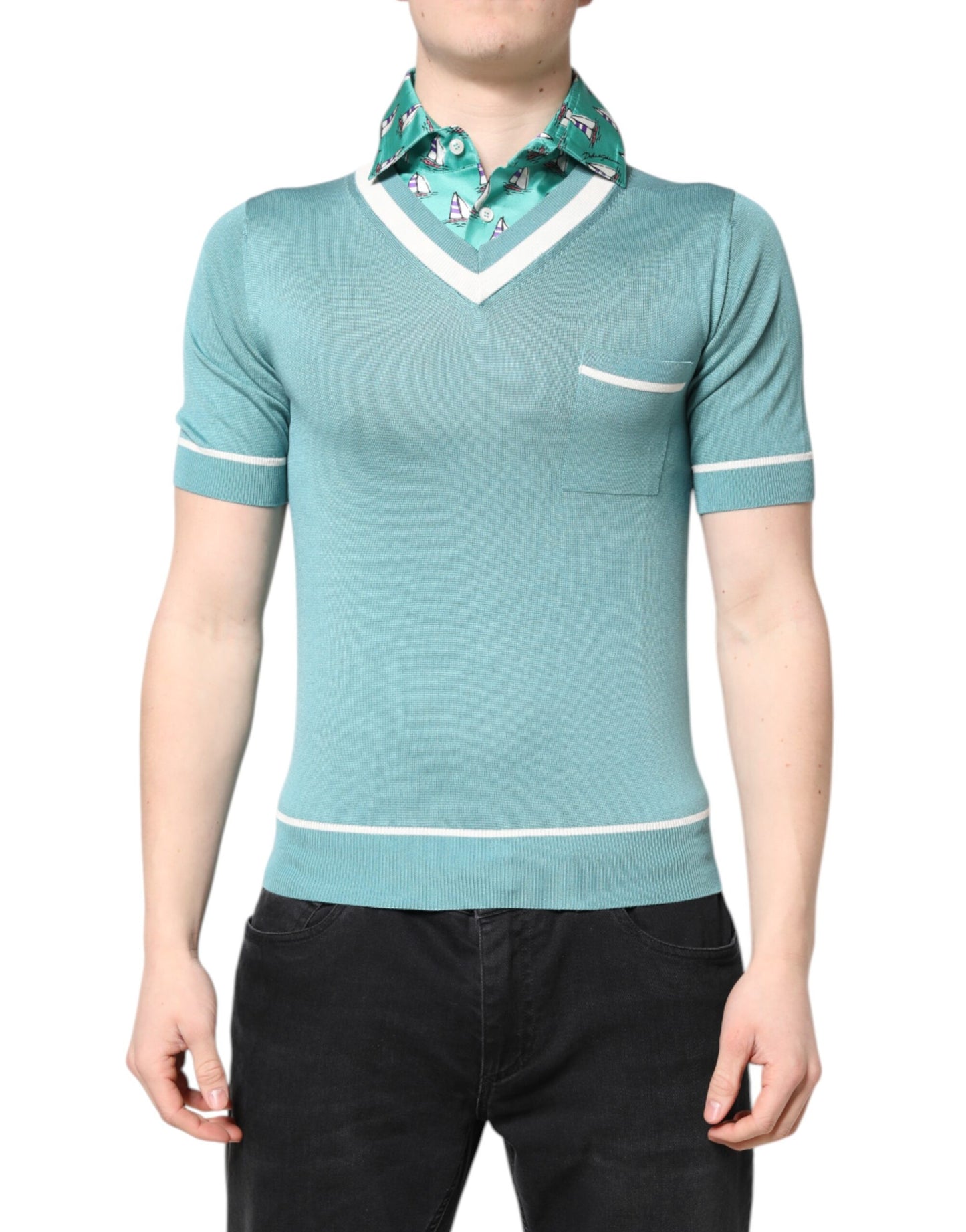 T-shirt à manches courtes et col imprimé vert Dolce &amp; Gabbana