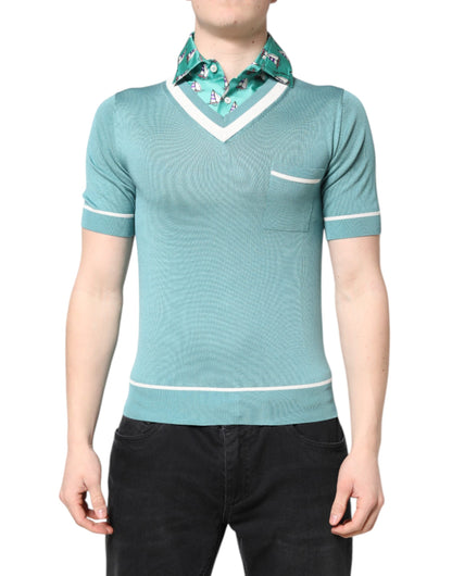 T-shirt à manches courtes et col imprimé vert Dolce &amp; Gabbana