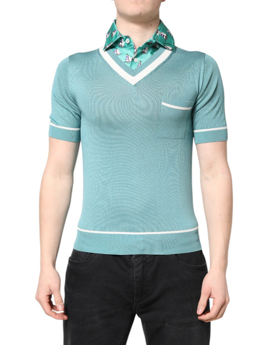 T-shirt à manches courtes et col imprimé vert Dolce &amp; Gabbana