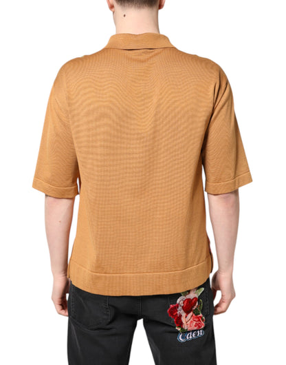 T-shirt à manches courtes et col fleuri marron Dolce &amp; Gabbana