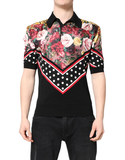 T-shirt à manches courtes et col fleuri noir Dolce &amp; Gabbana