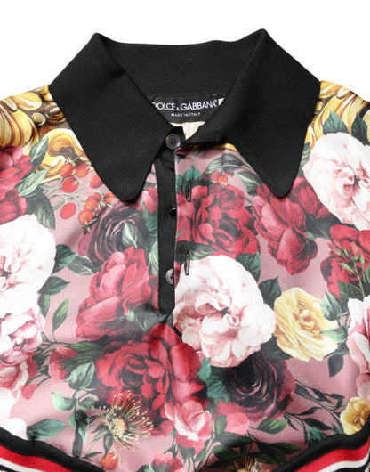 T-shirt à manches courtes et col fleuri noir Dolce &amp; Gabbana