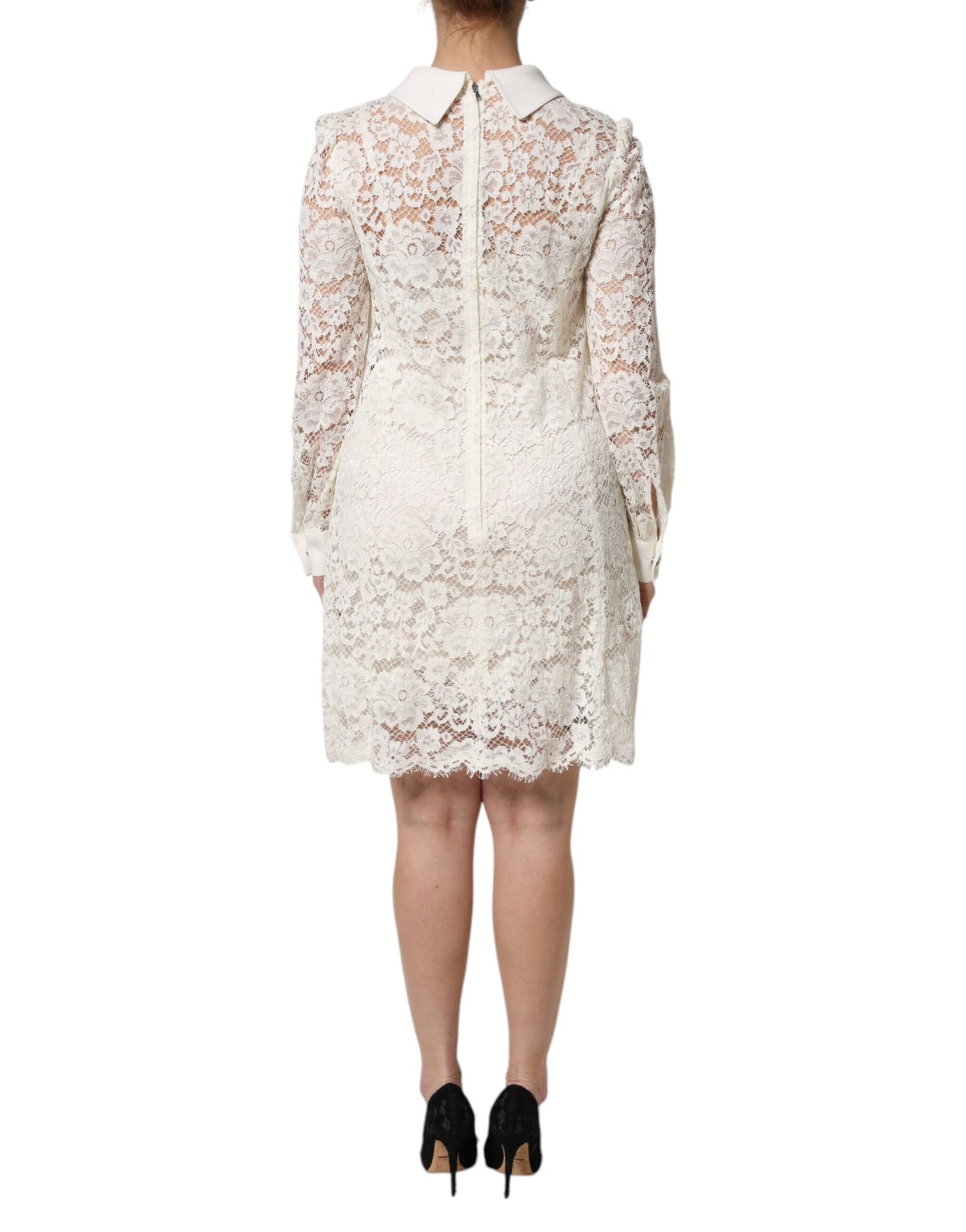 Dolce &amp; Gabbana White Floral Lace Long Sleeves Shift Dress