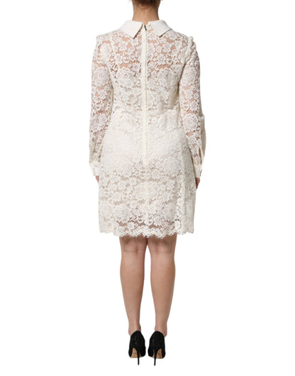 Dolce &amp; Gabbana White Floral Lace Long Sleeves Shift Dress