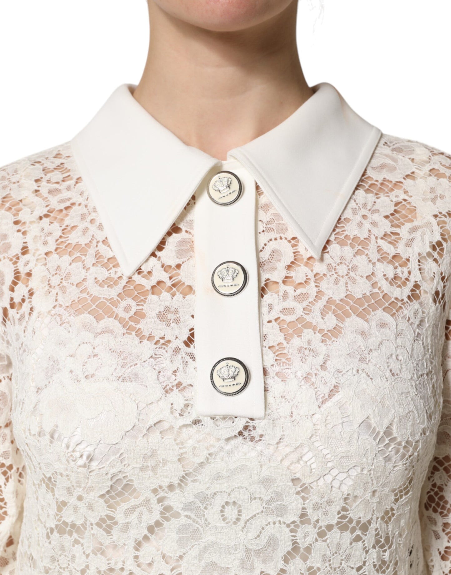 Dolce &amp; Gabbana White Floral Lace Long Sleeves Shift Dress