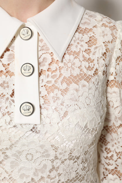 Dolce &amp; Gabbana White Floral Lace Long Sleeves Shift Dress