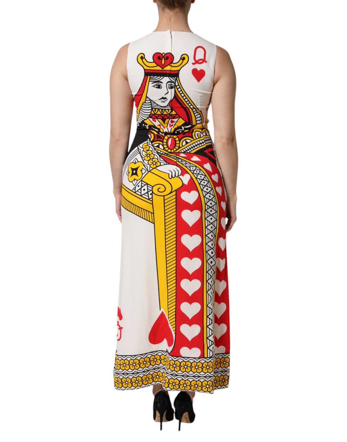 Dolce &amp; Gabbana White Queen Of Hearts Sleeveless Maxi Dress