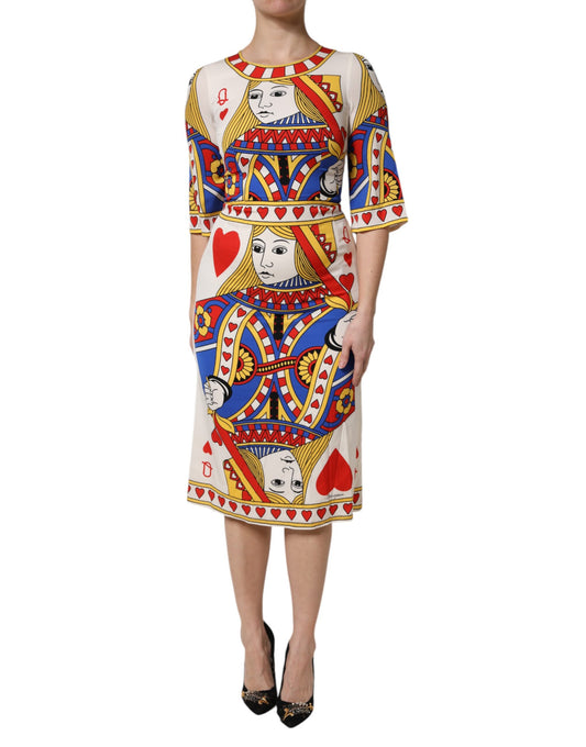 Dolce &amp; Gabbana White Queen Of Heart Short Sleeve Midi Dress