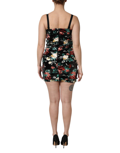 Dolce &amp; Gabbana Black Floral Sequin Sleeveless Sheath Dress