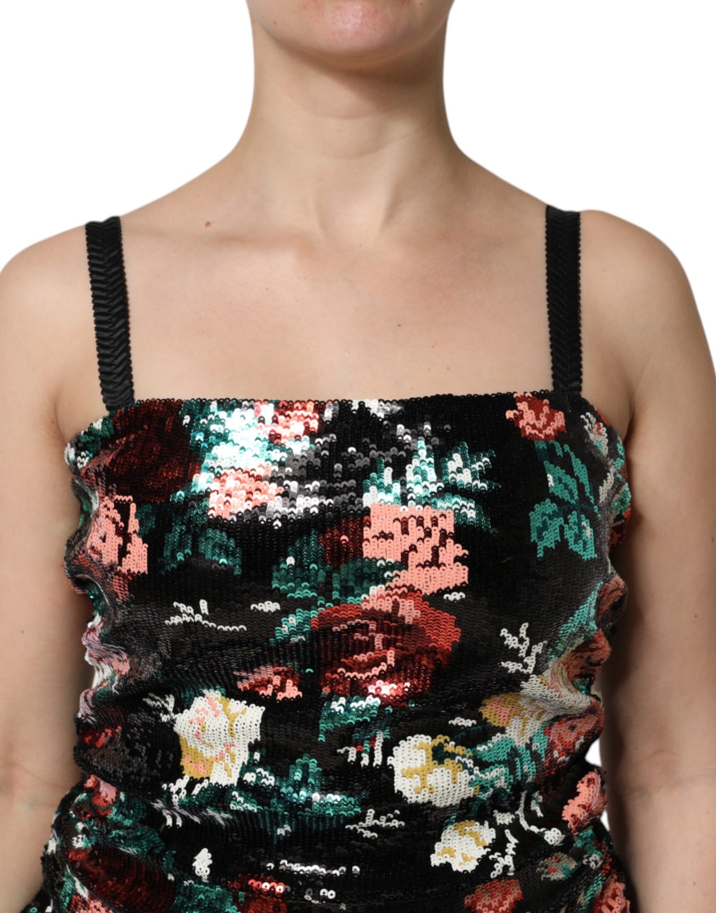Dolce &amp; Gabbana Black Floral Sequin Sleeveless Sheath Dress