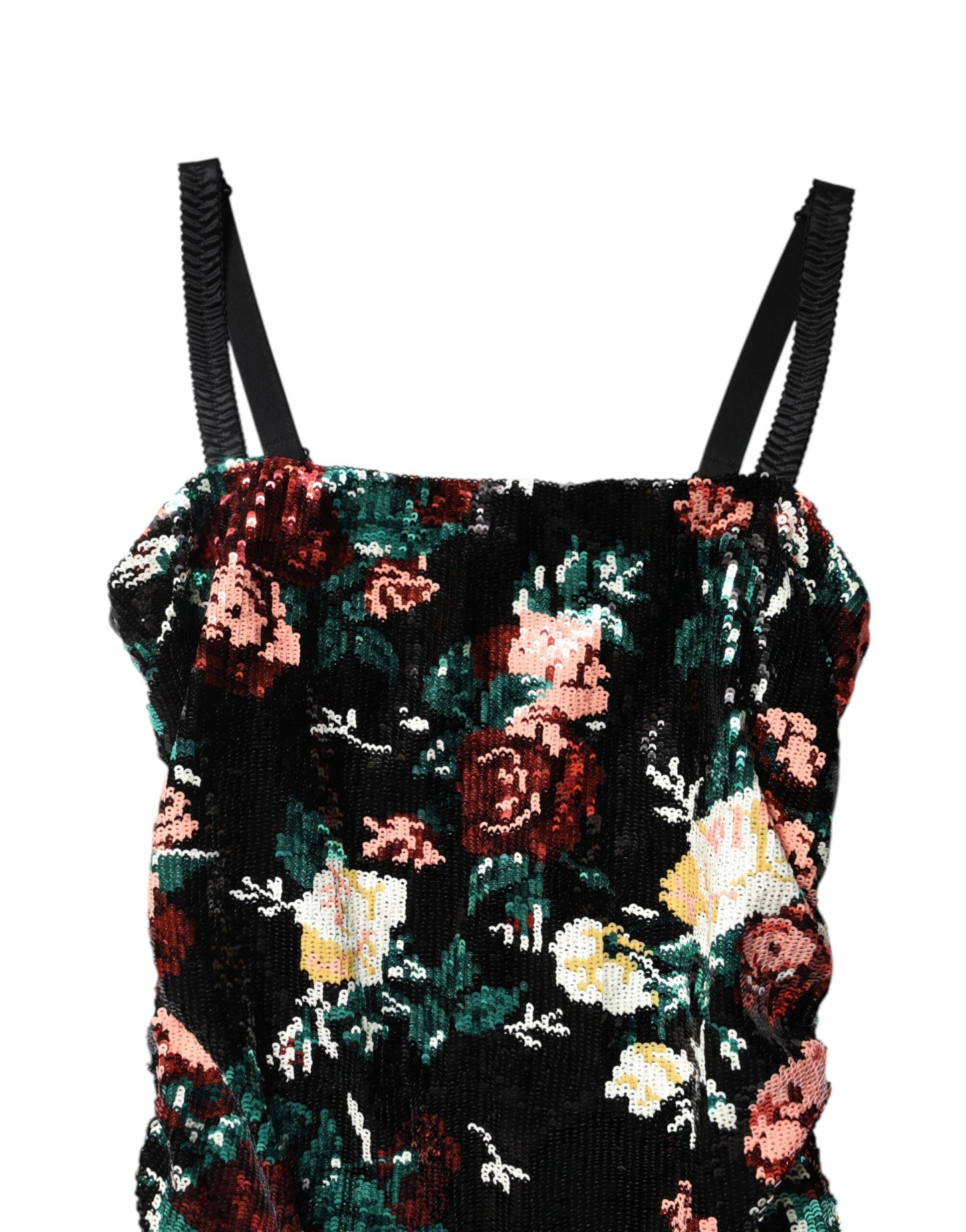 Dolce &amp; Gabbana Black Floral Sequin Sleeveless Sheath Dress