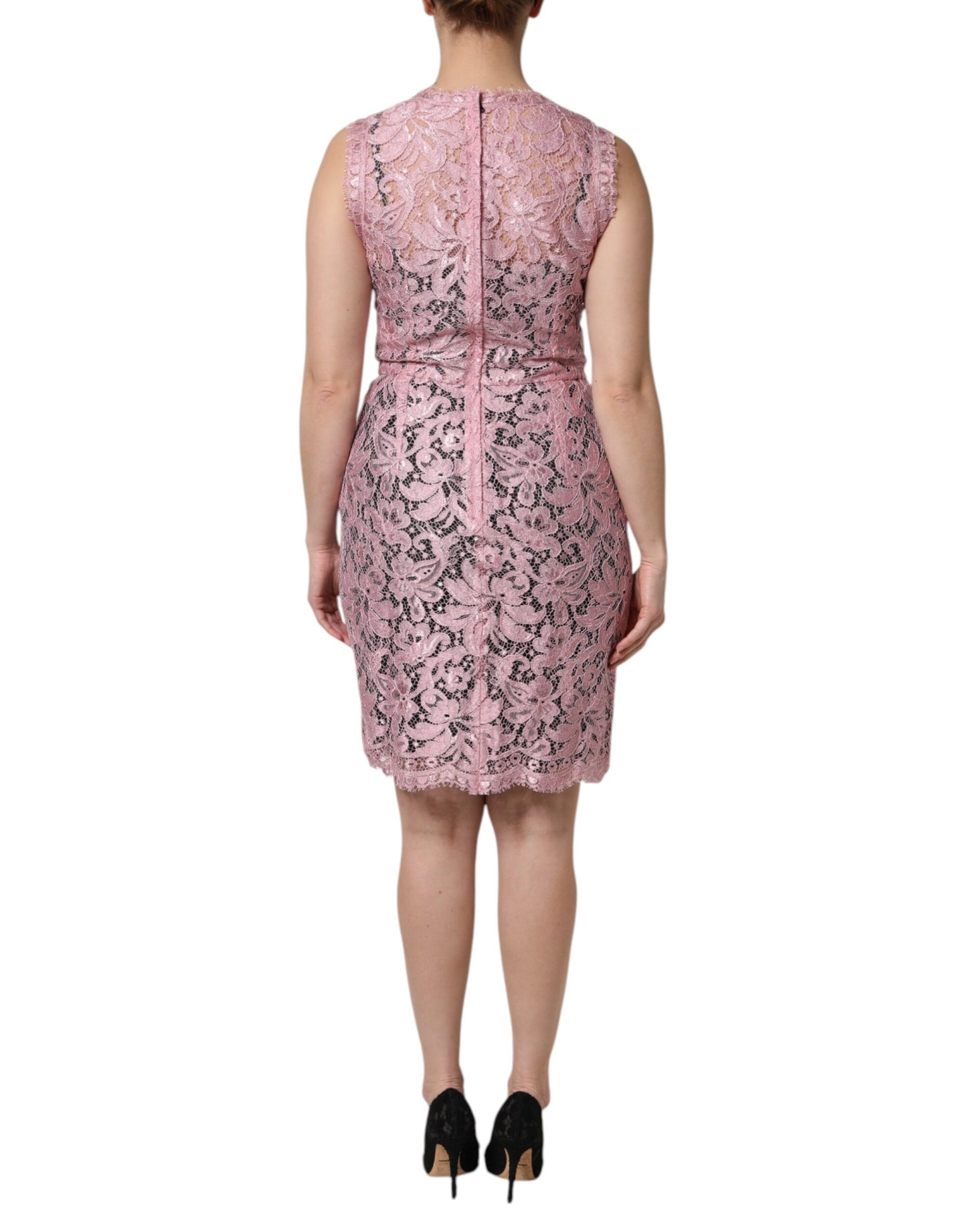 Dolce &amp; Gabbana Pink Floral Lace Sleeveless Sheath Dress